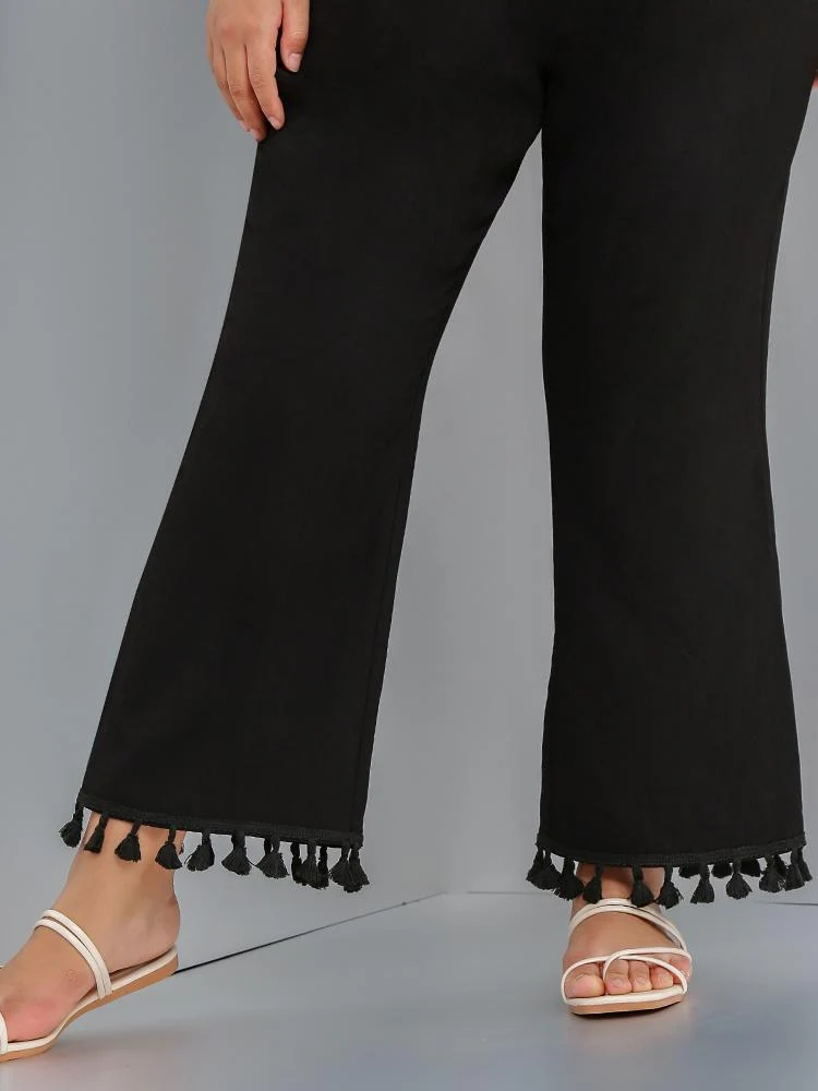 Wide-Leg Tassel Pants
