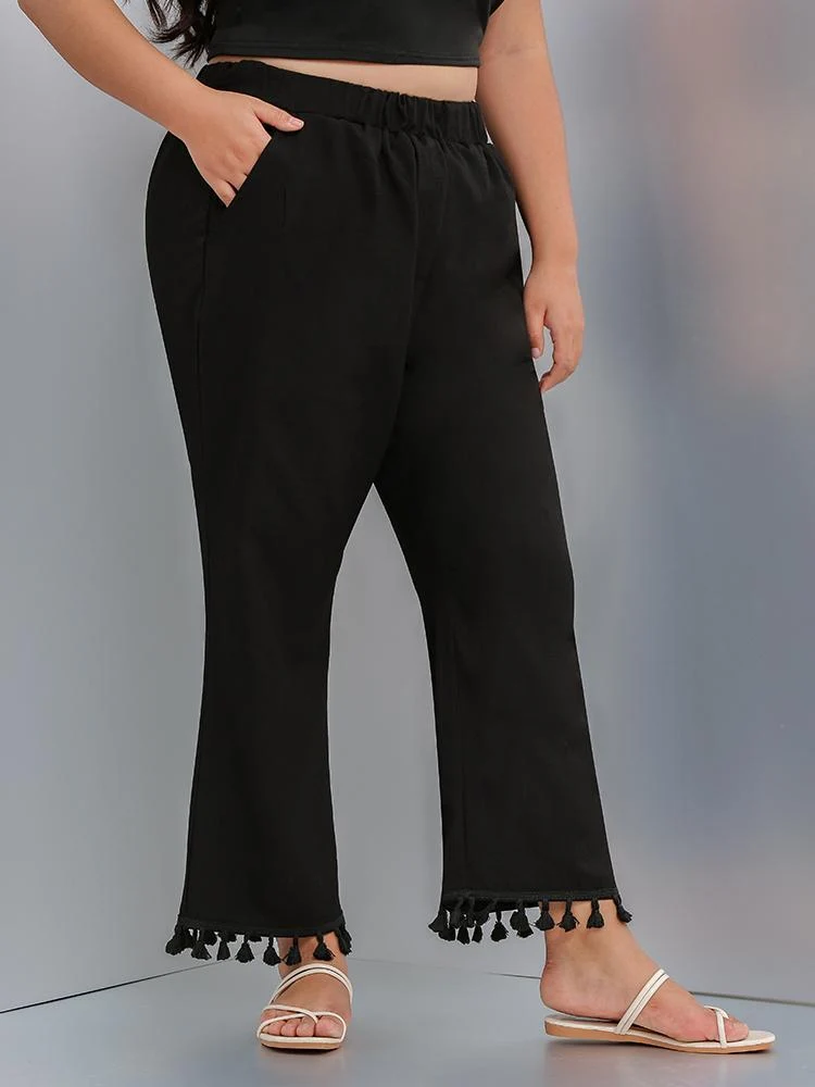 Wide-Leg Tassel Pants
