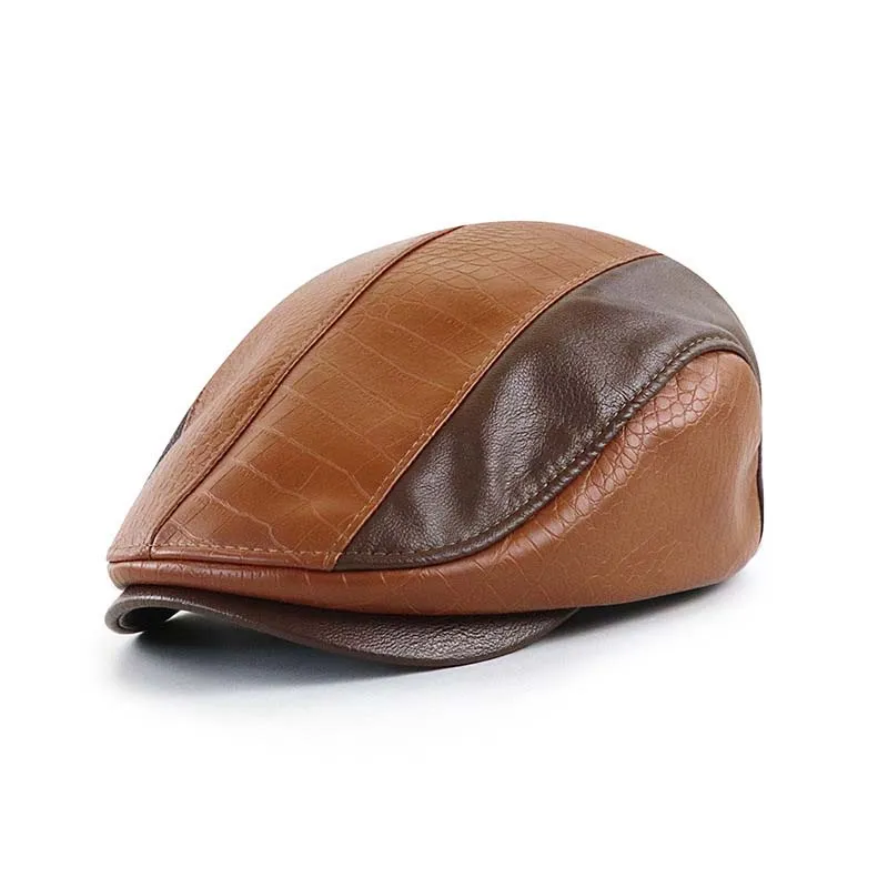 Chapeau Bérét Rétro pour Homme en Cuir PU avec Crocodile Brodé