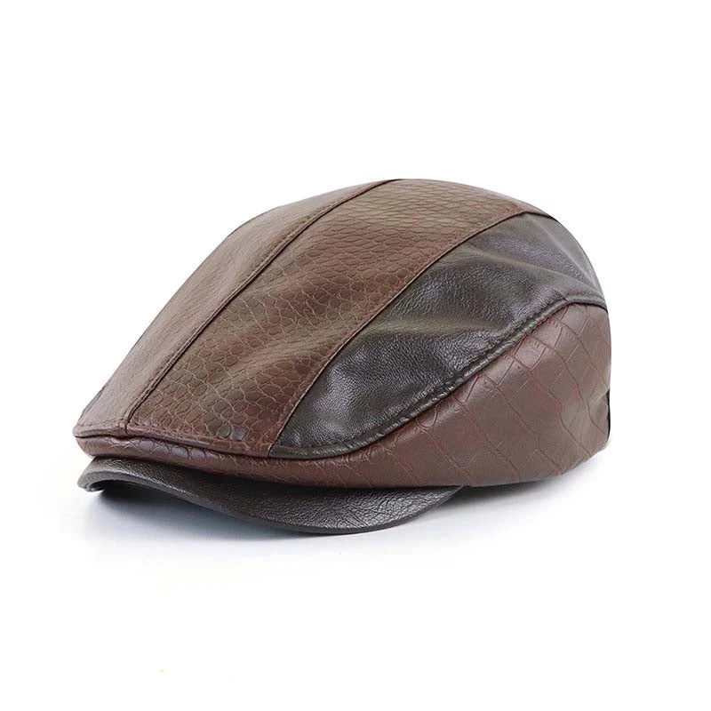 Chapeau Bérét Rétro pour Homme en Cuir PU avec Crocodile Brodé