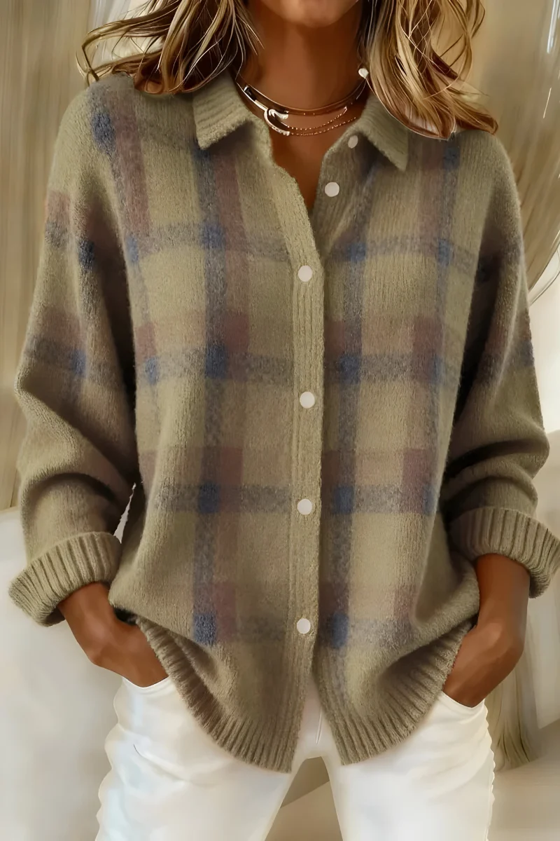 Tesa™ | Cardigan en Maille à Carreaux Doux