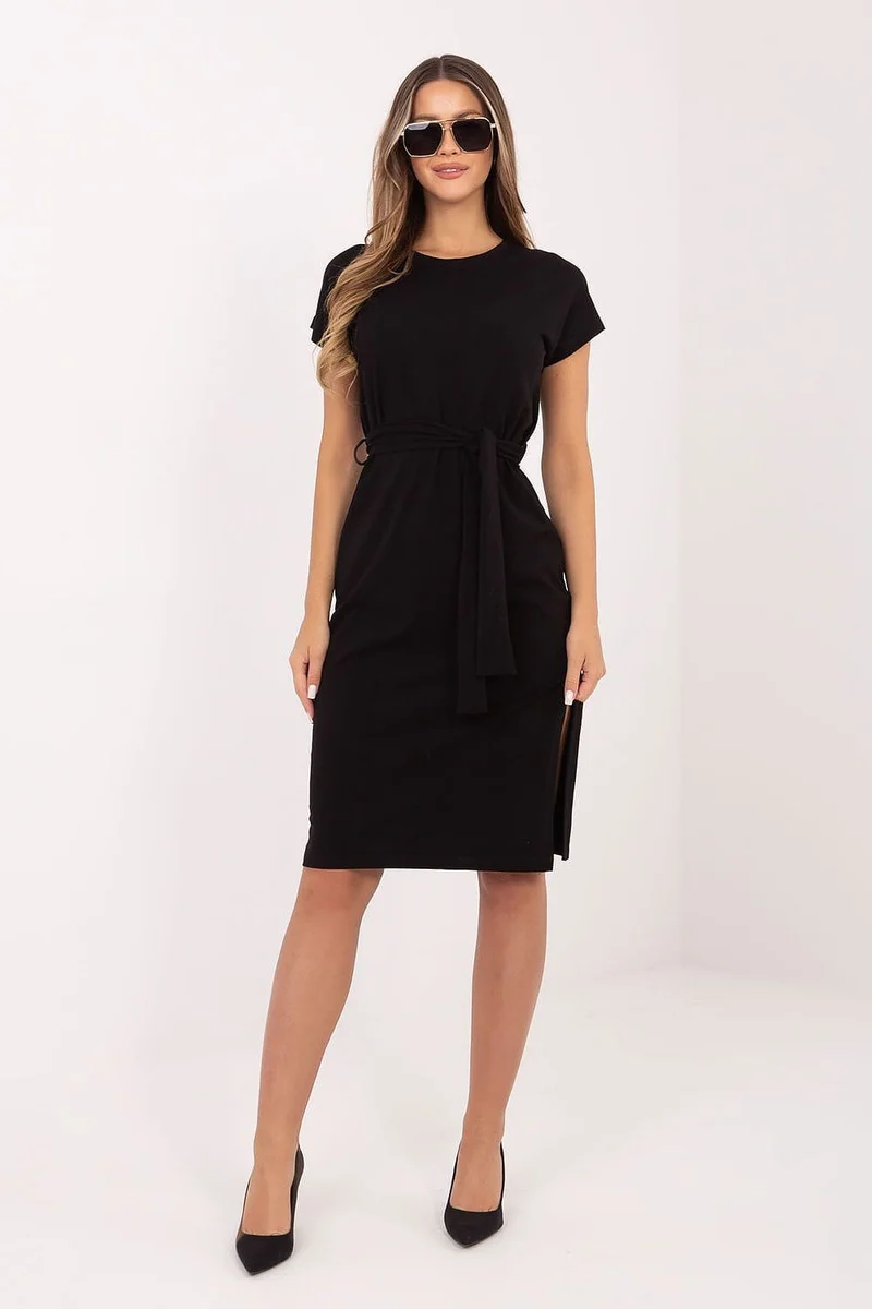 Robe midi noire ceinturée casual