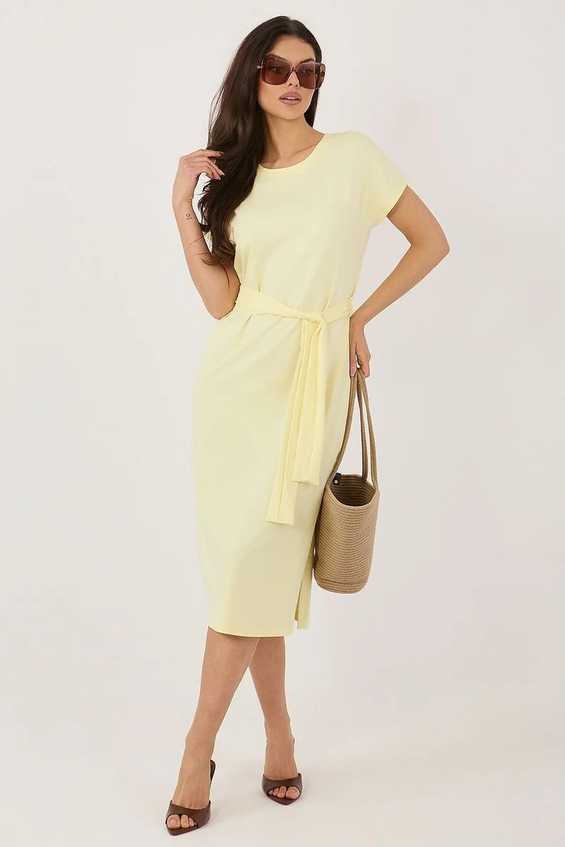 Robe été jaune midi casual avec fente