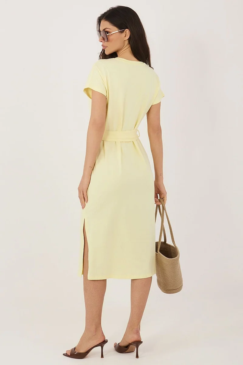 Robe été jaune midi casual avec fente