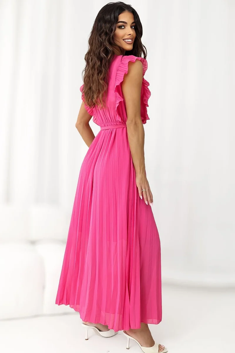 Robe plissée rose sans manches longue