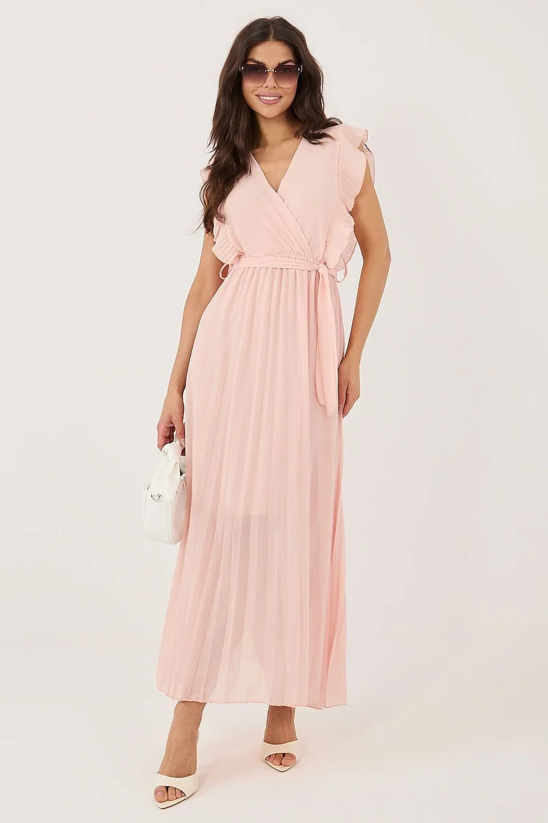 Robe plissée rose manches volants