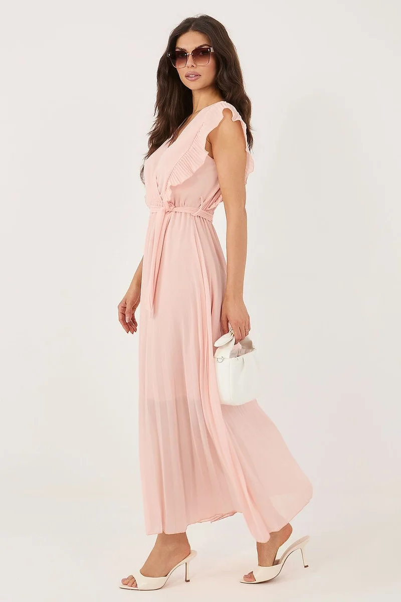 Robe plissée rose manches volants