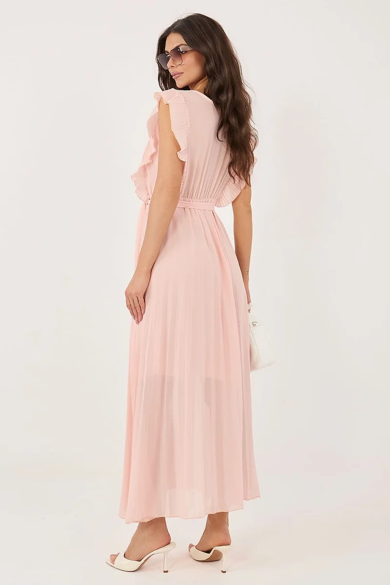 Robe plissée rose manches volants
