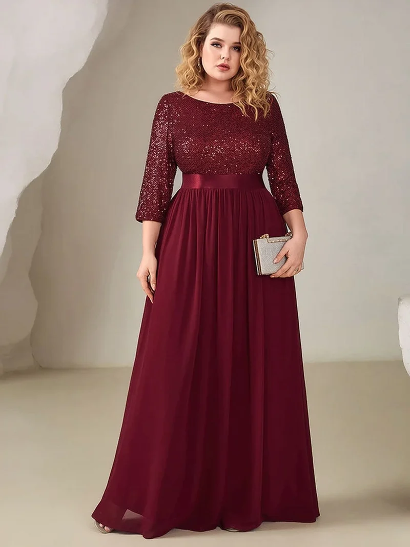 Robe de soirée bordeaux grande taille à paillettes