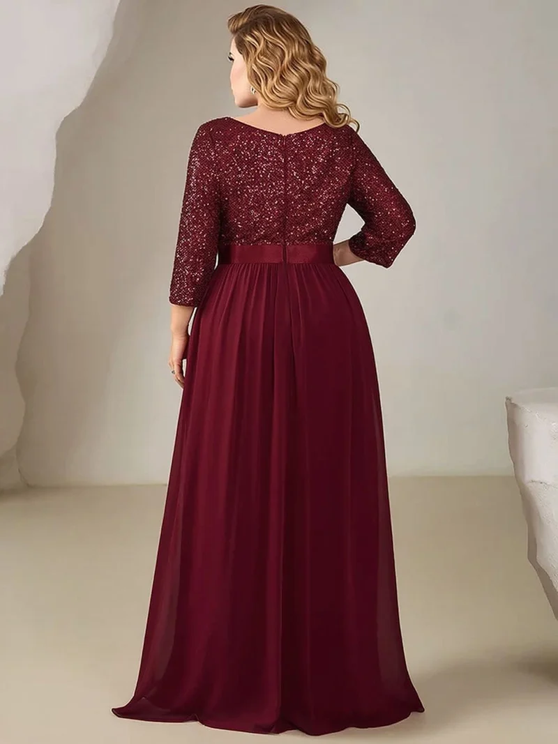 Robe de soirée bordeaux grande taille à paillettes
