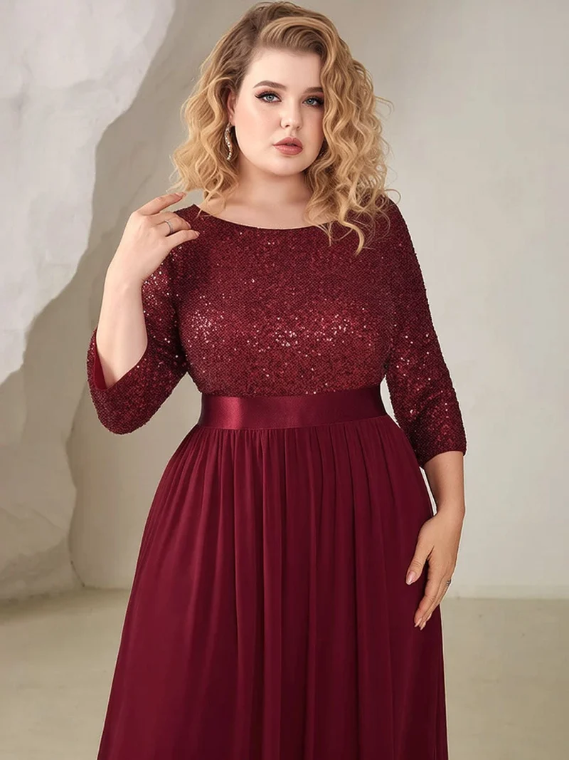 Robe de soirée bordeaux grande taille à paillettes