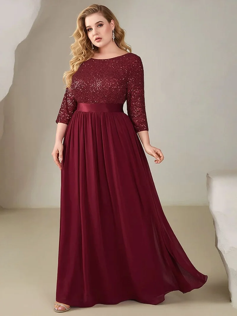 Robe de soirée bordeaux grande taille à paillettes
