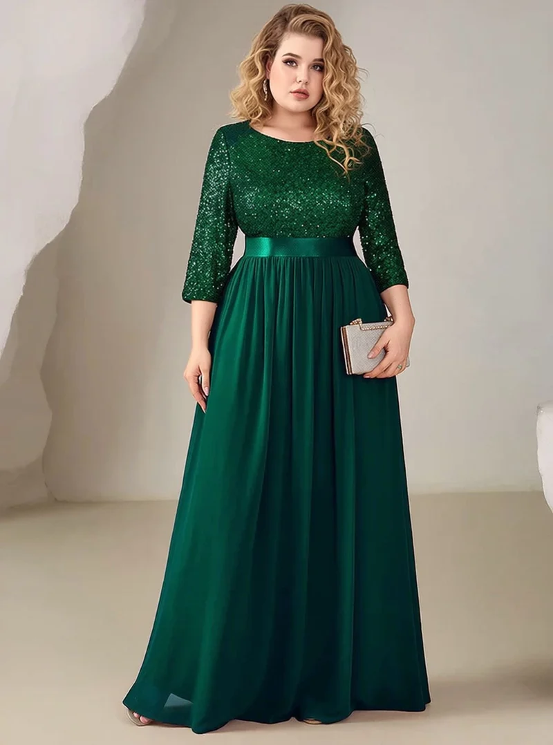 Robe de soirée vert foncé grande taille haut à paillettes