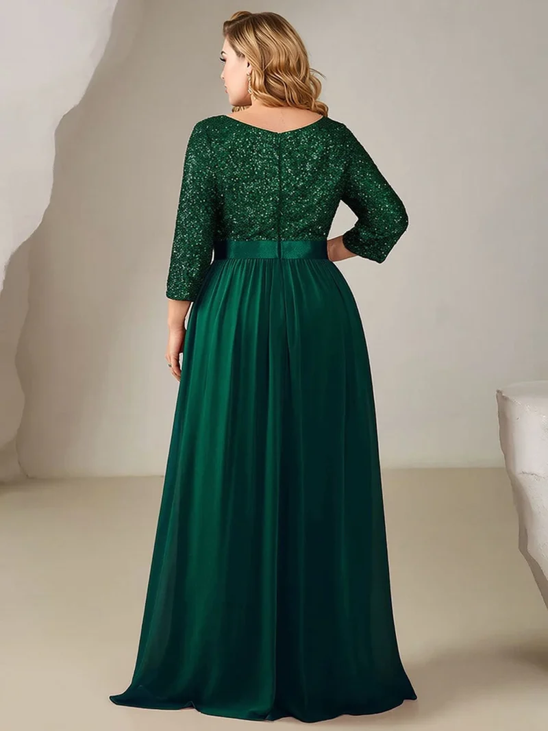 Robe de soirée vert foncé grande taille haut à paillettes