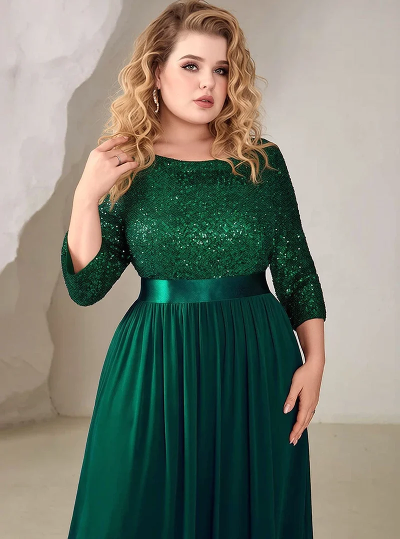 Robe de soirée vert foncé grande taille haut à paillettes