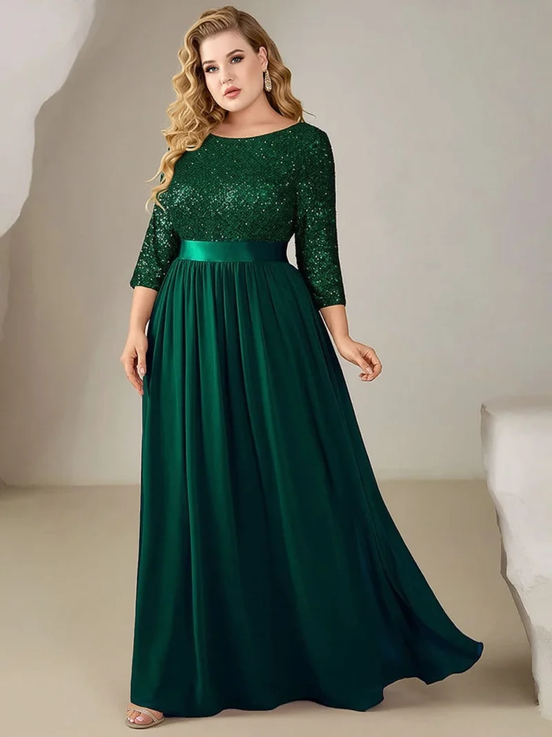 Robe de soirée vert foncé grande taille haut à paillettes