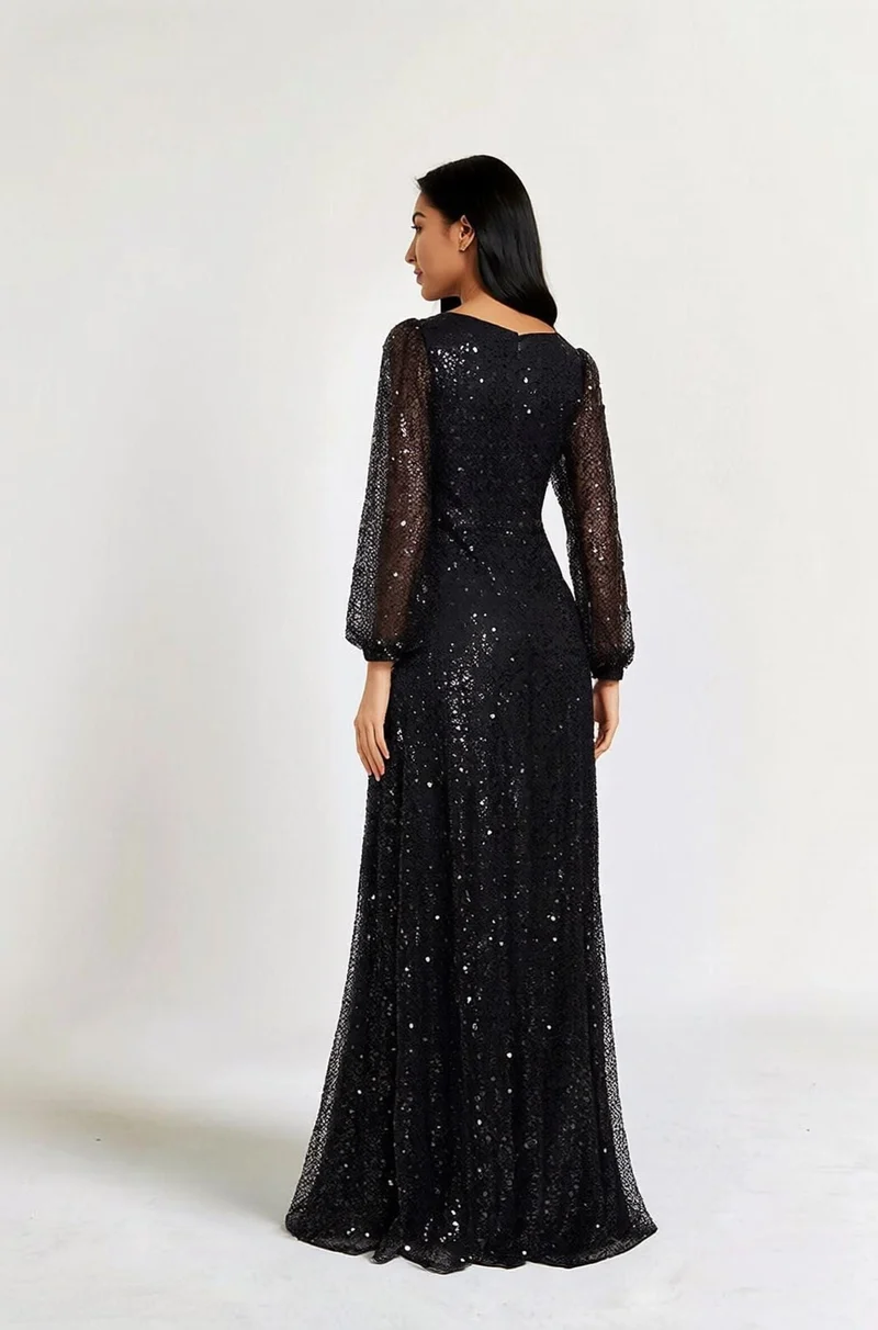 Robe à paillettes à manches longues noire
