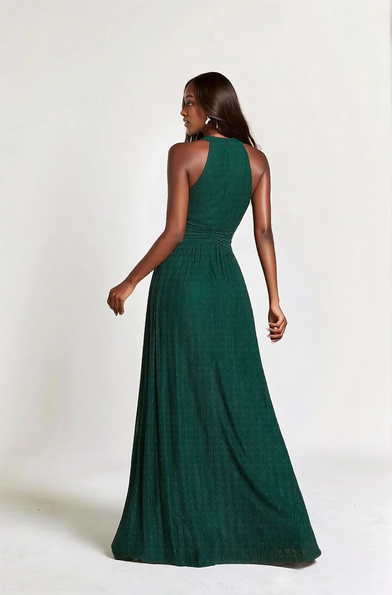 Robe de soirée verte pailletée à col licou
