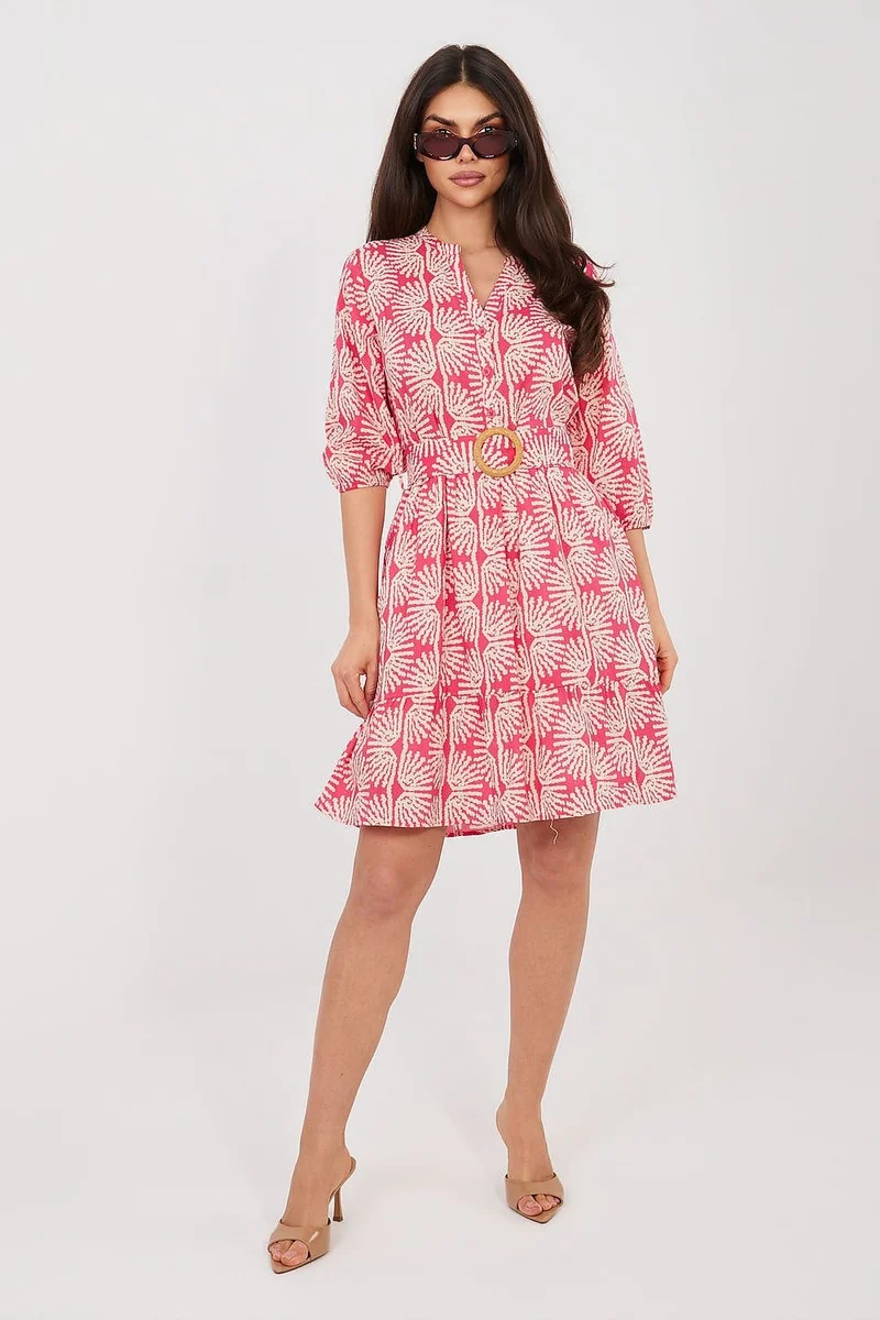 Robe courte rouge fluide imprimé fleuri
