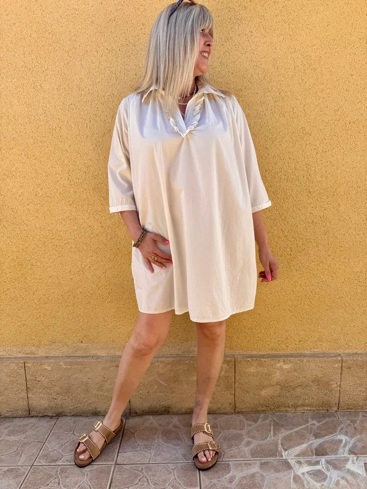 Robe en coton Matilda beige/crème
