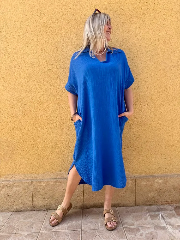 Robe gaze de coton Léa bleu roi