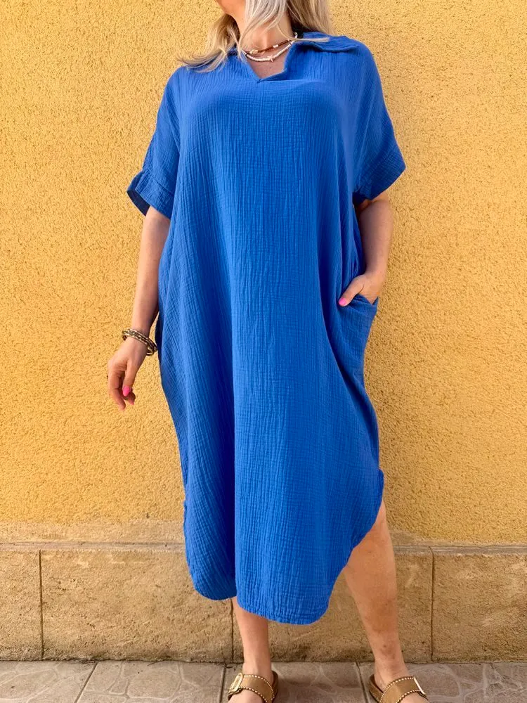 Robe gaze de coton Léa bleu roi