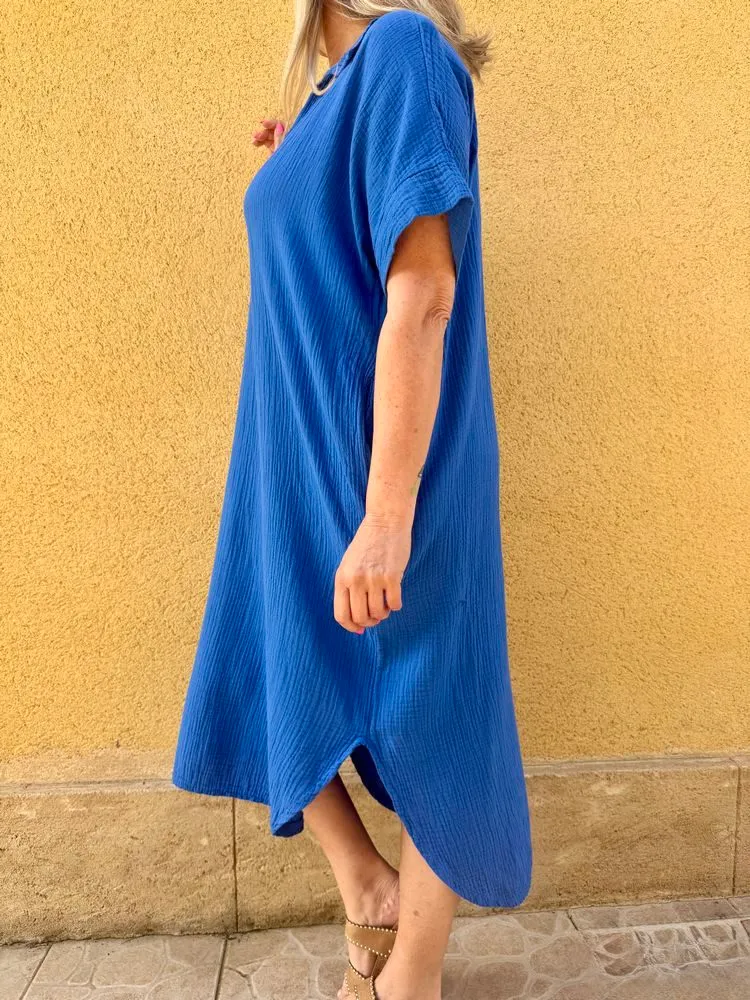 Robe gaze de coton Léa bleu roi