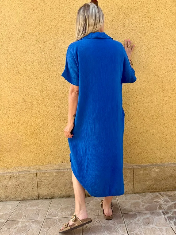 Robe gaze de coton Léa bleu roi