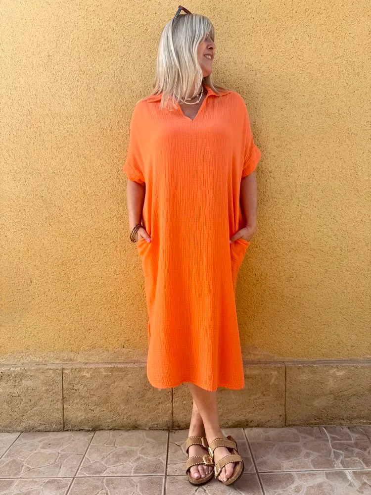 Robe gaze de coton Léa orange