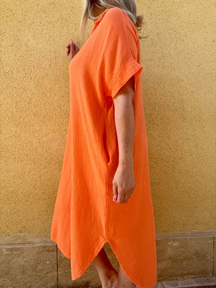 Robe gaze de coton Léa orange