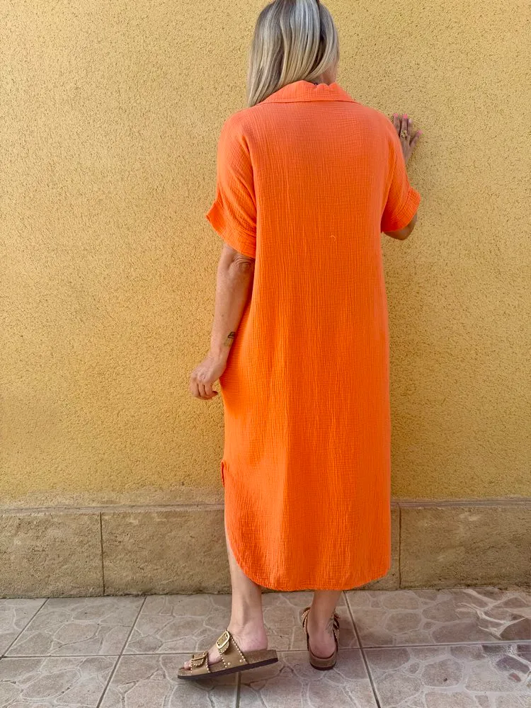 Robe gaze de coton Léa orange