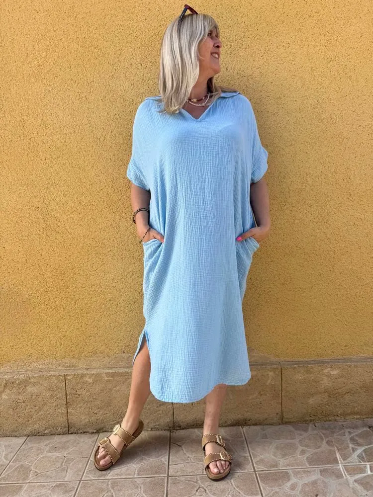 Robe gaze de coton Léa bleu ciel