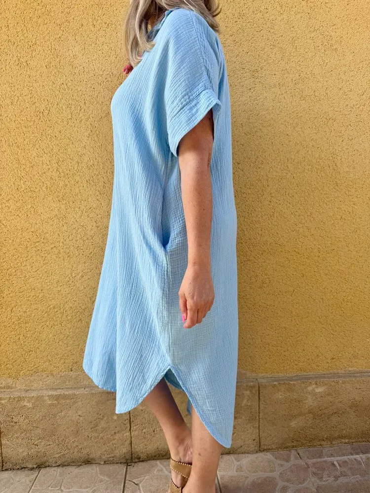 Robe gaze de coton Léa bleu ciel