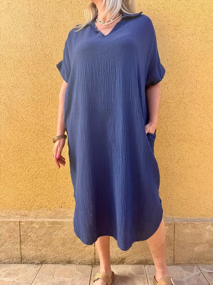 Robe gaze de coton Léa bleu marine