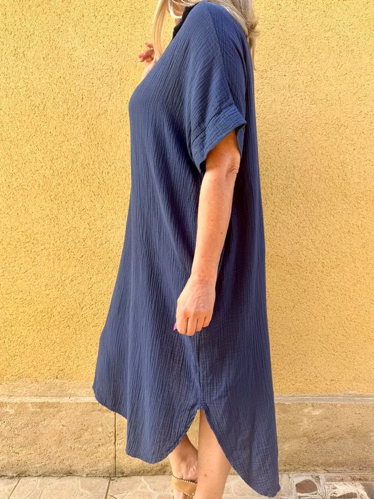 Robe gaze de coton Léa bleu marine