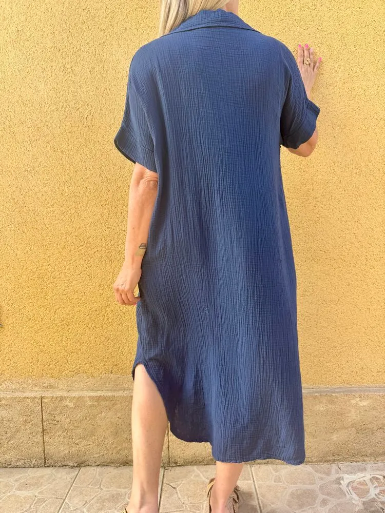 Robe gaze de coton Léa bleu marine