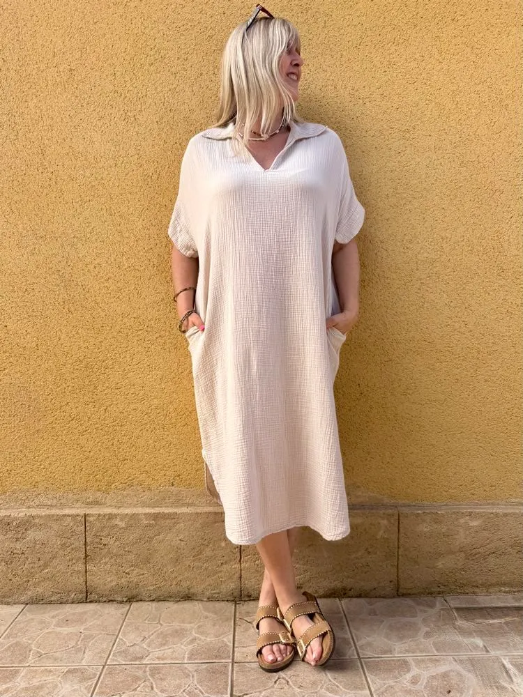 Robe gaze de coton Léa beige