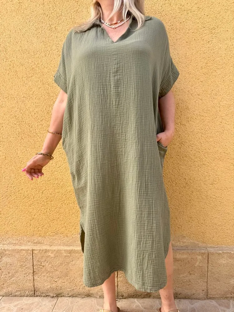 Robe gaze de coton Léa kaki