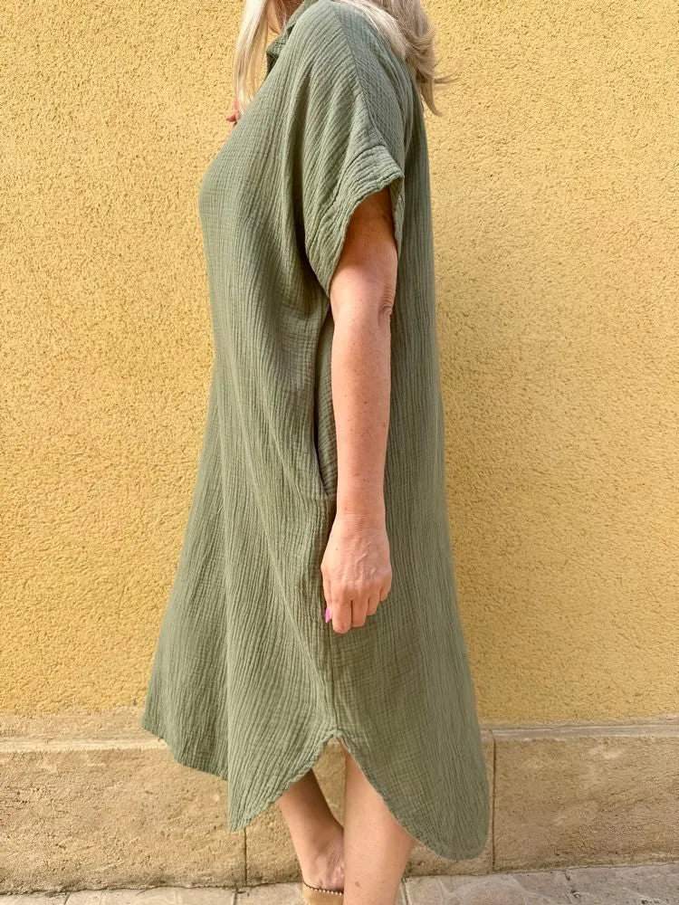 Robe gaze de coton Léa kaki