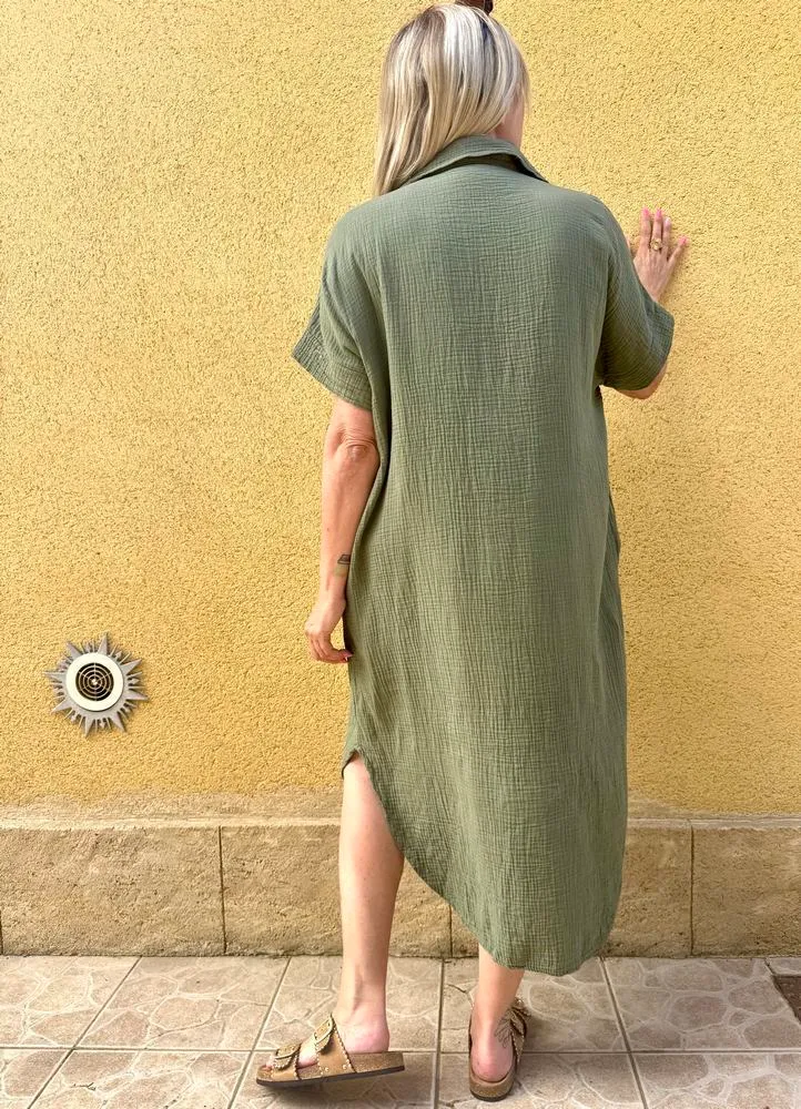Robe gaze de coton Léa kaki