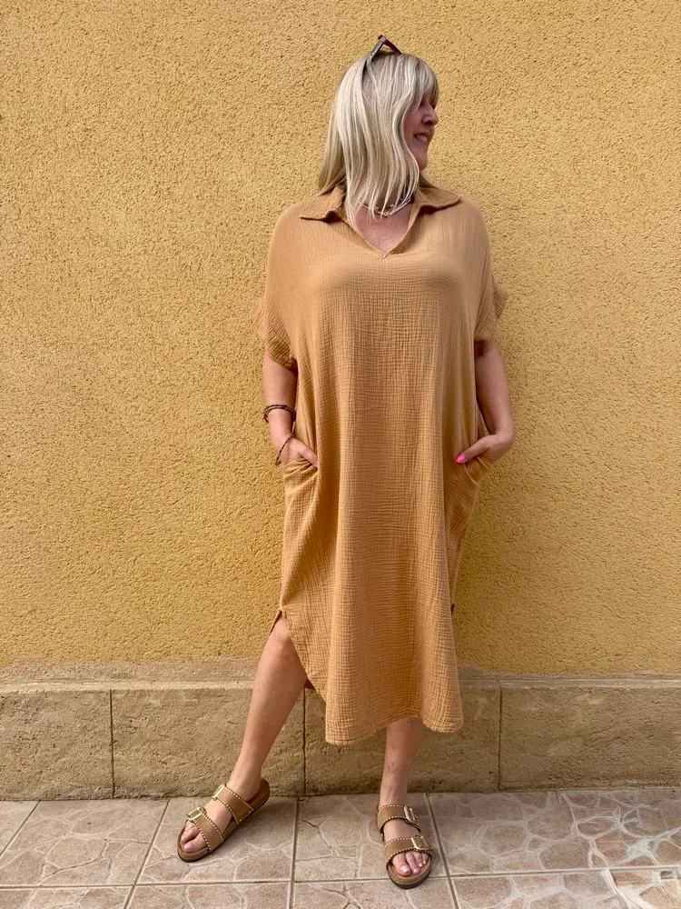 Robe gaze de coton Léa camel