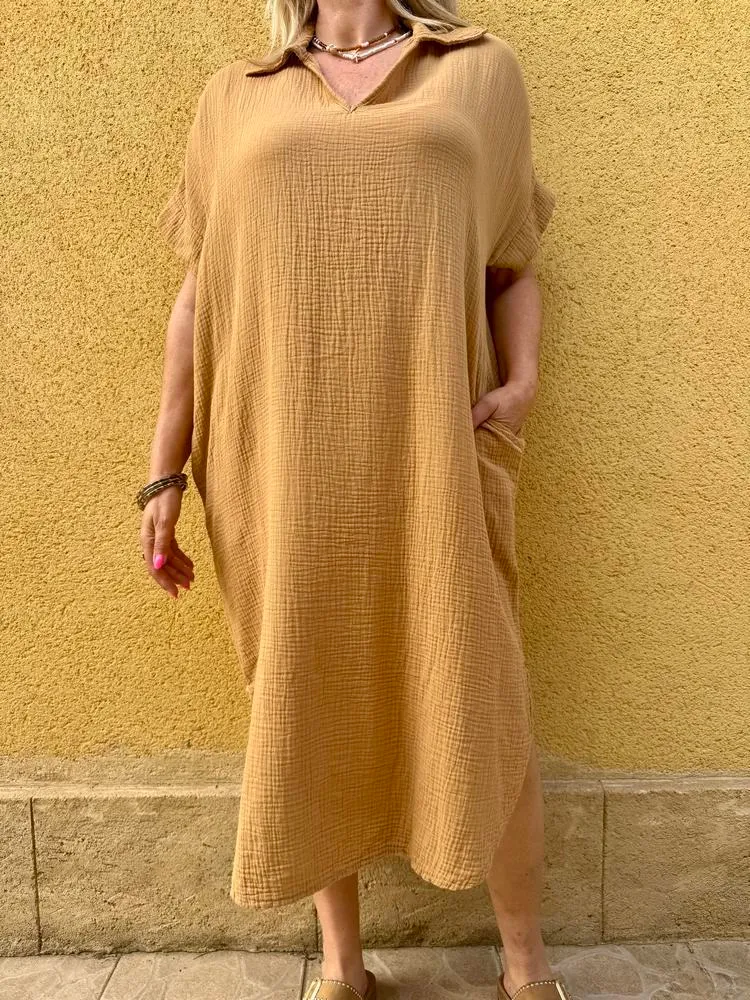 Robe gaze de coton Léa camel