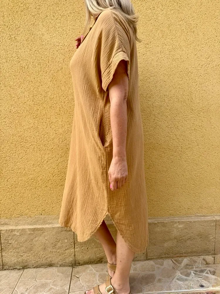 Robe gaze de coton Léa camel