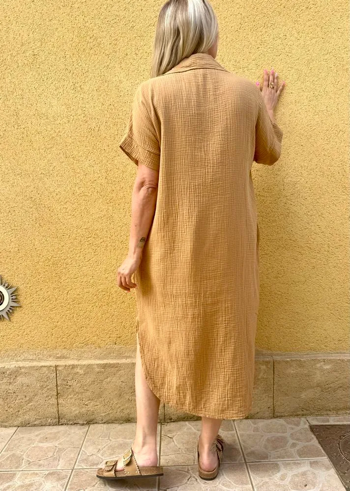 Robe gaze de coton Léa camel