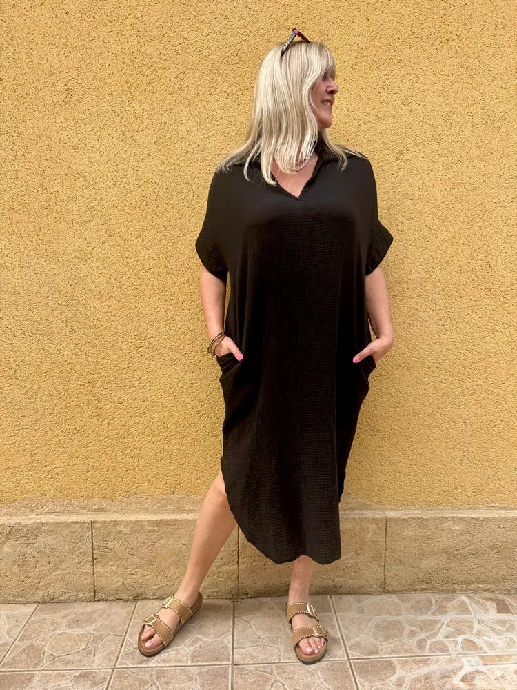 Robe gaze de coton Léa noir