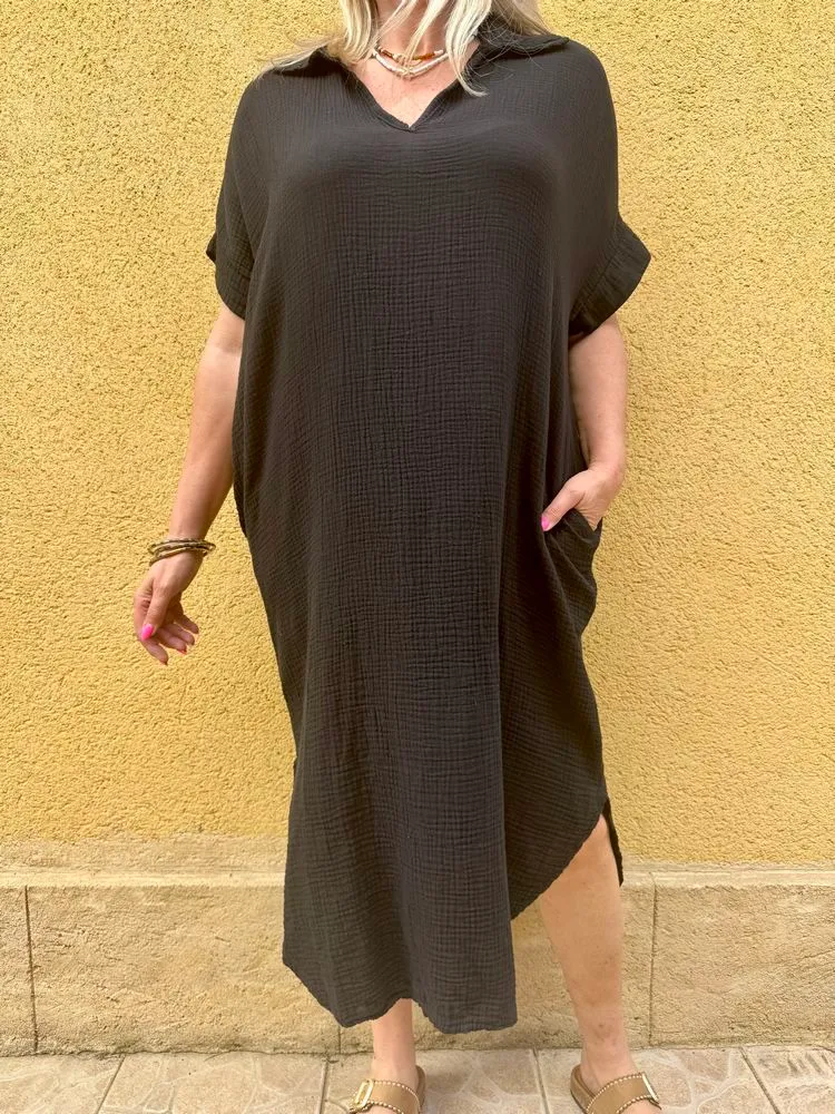 Robe gaze de coton Léa noir