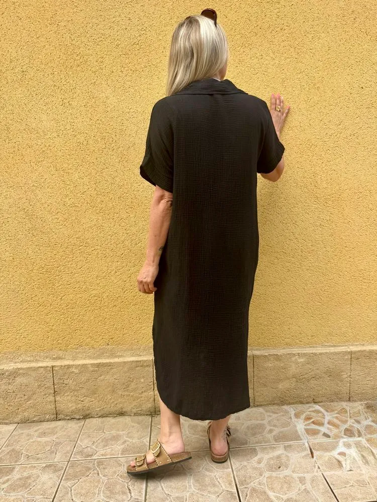 Robe gaze de coton Léa noir