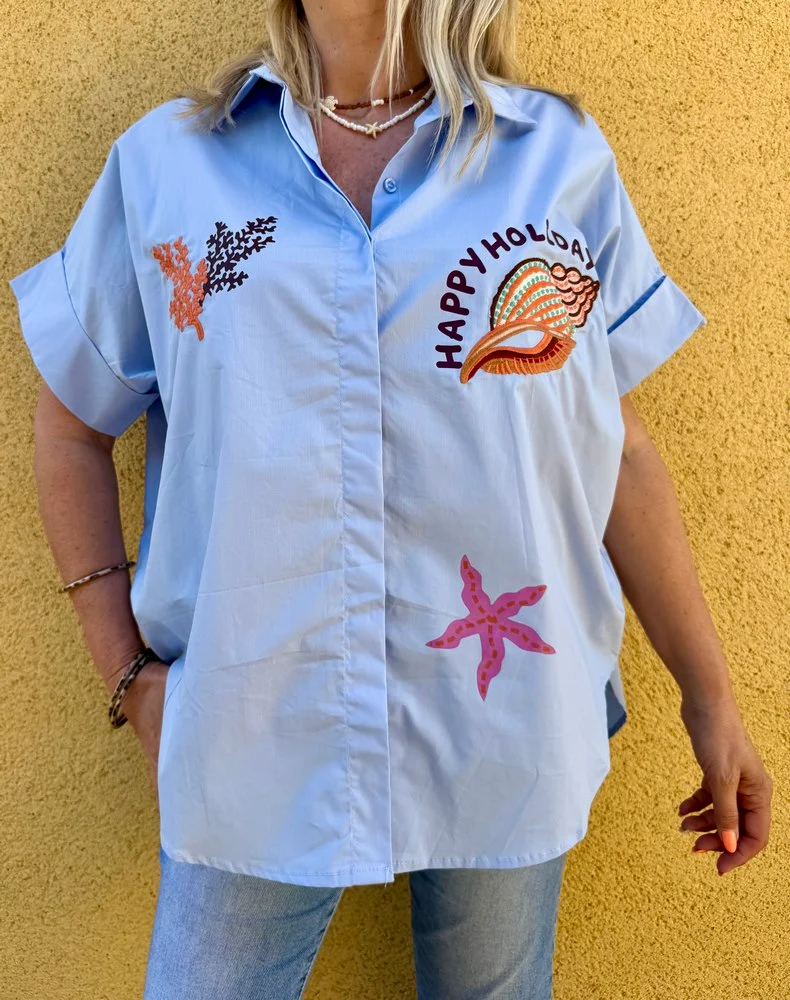 Chemise brodée Emmy coquillages