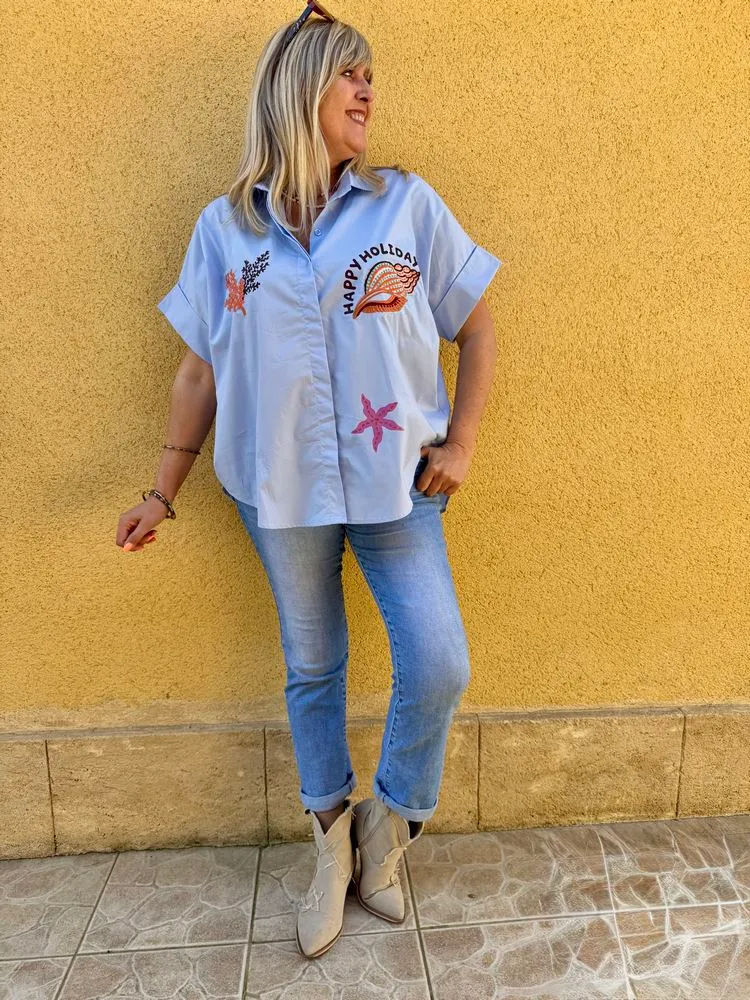 Chemise brodée Emmy coquillages