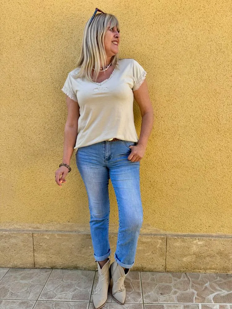 Teeshirt Poisson beige délavé